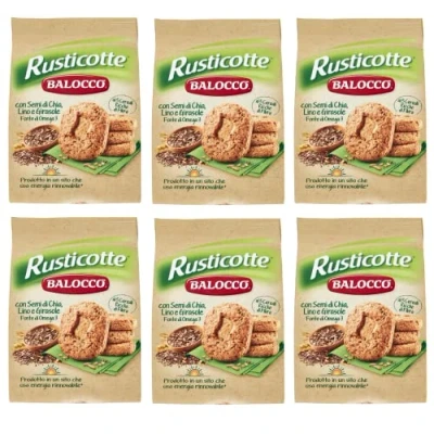 Abbildung von 6x Balocco Rusticotte Biscotti Integrali ai 5 cereali Vollkornkekse mit Müsli Chiasamen, Leinsamen und Sonnenblumenkernen biscuits cookies 100% Italienische Kekse 700g
