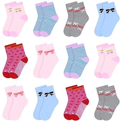 Abbildung von L&amp;K II 12er Kinder Mädchen Socken aus Baumwolle Kleinkind niedliche Muster Kids Sneakersocken bunt 2808 31 34