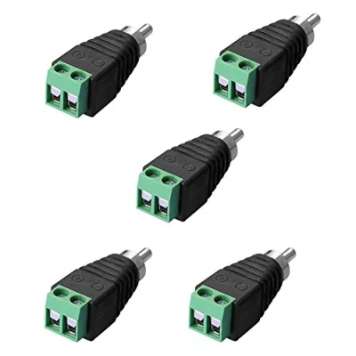 Abbildung von SIENOC 5 x RCA Stecker Adapter Terminalblock &gt; Cinch DC Block Schraubanschluss 2 Pin Verbinder Kabel auf Anschluss