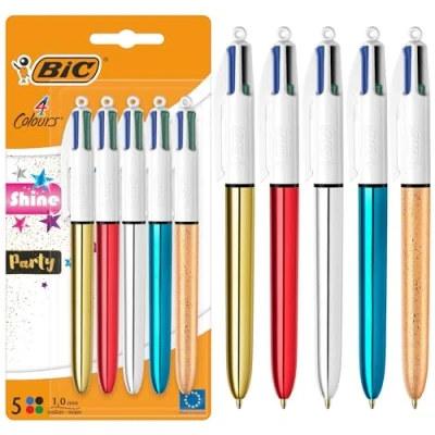 Abbildung von BIC 4 Farben Kugelschreiber Set Colours Shine, in verschiedenen Farben, 5er Pack, Ideal für das Büro, Home Office oder die Schule
