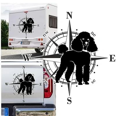 Abbildung von Rakelfix Pudel Kompass Aufkleber Apassbar Wohnmobil Auto Autoaufkleber Sticker Kompassrose Windrose Camper