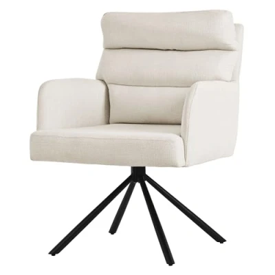 Abbildung von ML Design Esszimmerstuhl drehbar, Beige, Wohnzimmerstuhl mit Armlehne &amp; Rückenlehne, Drehstuhl Auto Position, Polsterstuhl Polyesterbezug und abnehmbares Rückenkissen, Küchenstuhl Metallbeine