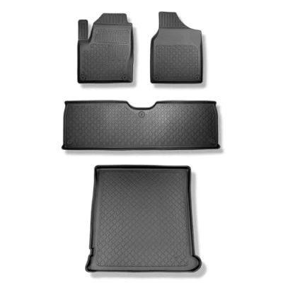 Abbildung von Mossa Set TPE Fußmatten Auto + Kofferraumwanne kompatibel mit Volkswagen Sharan I Van (1995 08.2010) schwarz Automatten Autoteppiche Kofferraummatte rutschfest Schutzmatte G