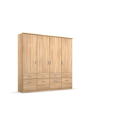 Abbildung von Rauch Möbel Bremen Schrank Drehtürenschrank Kleiderschrank in Eiche Sonoma mit 8 Schubladen 4 türig, inklusive Zubehörpaket Basic 1 Kleiderstange, Einlegeböden BxHxT 181x199x58 cm