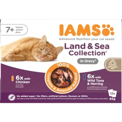 Abbildung von Iams Delights Senior Land &amp; Sea Collection Multipack Katzenfutter ...