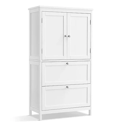 Abbildung von VASAGLE Badezimmerschrank, Badschrank, Küchenschrank, Aufbewahrungsschrank mit 2 Türen und Schubladen, verstellbare Ablage, 30 x 60 110 cm, klassikweiß BBC551P31