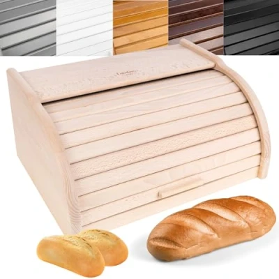 Abbildung von Creative Home Brotkasten Holz 38 x 28,5 17,5 cm Brotkiste mit Rolldeckel Brotbox
