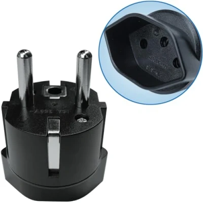 Abbildung von Schweiz/Liechtenstein auf EU Adapterstecker, Schweizer 3 polige Stecker 2 poliger DE/FR/IT/ES Steckdose für Besucher (1 Stück Schwarz)