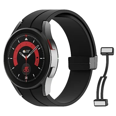 Abbildung von MoKo Armband Kompatibel mit Samsung Galaxy Watch 7 FE 6 5 4 40mm 44mm/Watch Classic 43mm 47mm/Watch Pro 45mm/Watch 42mm 46mm, Magnetschließe Silikon Ersatzarmband, Schwarz