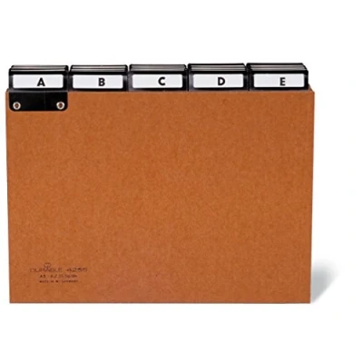 Abbildung von Durable Leitregister A Z aus Pressspan, 5/5 Teilung &amp; beschriftbare Taben, A5 quer, braun, 425511