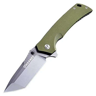 Abbildung von Harnds Tragbares Klappmesser mit G10 Griff, D2 Edelstahl Mehrzweckmesser Wellenschliff für Jagd, Camping, Survival (CK7206 Titanium Grau)