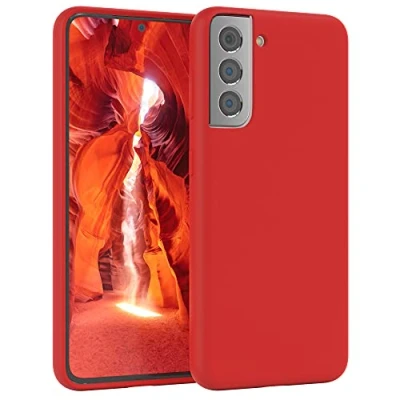 Abbildung von EAZY CASE Premium Silikon Handyhülle kompatibel mit Samsung Galaxy S21 5G, Slimcover Kameraschutz und Innenfutter, Silikonhülle, Schutzhülle, Bumper, Handy Case, Hülle, Softcase, Rot