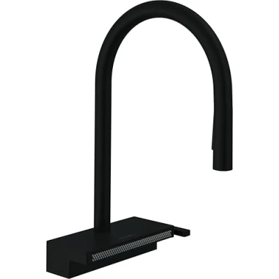 Abbildung von hansgrohe Küchenarmatur Aquno Select M81 (Wasserhahn Küche mit Abtropfsieb, 360 schwenkbar, ausziehbare Brause, hoher Komfort Auslauf 170mm, 3 Strahlarten, Standardanschlüsse) Schwarz