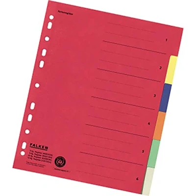 Abbildung von Original Falken Karton Register überbreit für DIN A4+ 24,5 x 30 cm volle Höhe mit Organisationsdruck 6 teilig vollfarbig zur Ablage von Prospekt und Klarsichthüllen