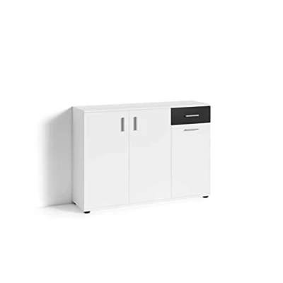 Abbildung von byLIVING Kommode Jakob / 3 türig mit 1 Schubkasten Schublade schwarz/Sideboard matt weiß/B 110, H 83,5, T35,5 cm