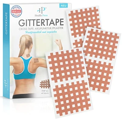 Abbildung von Health Press Kinesiologie Tape Gittertape Cross hautfreundliche Gitterpflaster (40 St)