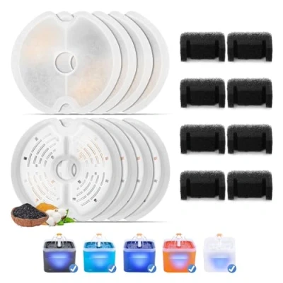 Abbildung von 8 Stück Katzenbrunnen Filter für 2L&amp;2,5L Katzenbrunnen, Feriva Dreifacher Filtration Ersatzfilter Haustierbrunnen, Trinkbrunnen Katzen(8+8)