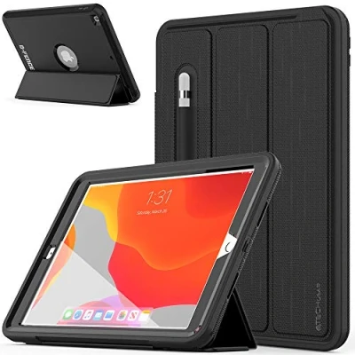 Abbildung von TECHGEAR D Fence Schutzhülle Designed für iPad 10.2 2021/2020/2019 [9. 8. 7. Generation] Hülle, Schlagfester, Robuster Schutzanzug Rüstung Smart Fall, Kinder Schulen Builders Workman Schwarz