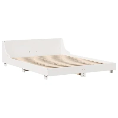 Abbildung von vidaXL Massivholzbett, Holzbett Bett mit Kopfteil, Bettgestell Bettrahmen Lattenrost, Doppelbett für Schlafzimmer, Weiß 140x200cm Kiefer