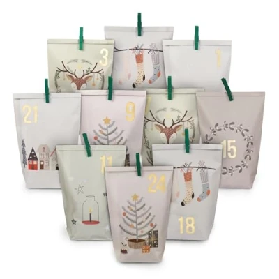 Abbildung von PAPIERDRACHEN befüllbarer Adventskalender 24 Geschenktüten mit Zahlenaufkleber &amp; Klammern