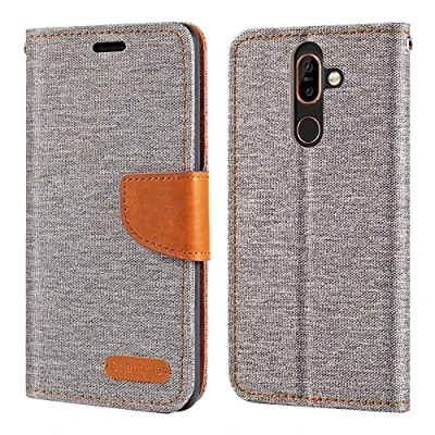 Abbildung von Nokia 7 Plus Hülle, Oxford Leder Wallet Case mit Soft TPU Back Cover Magnet Flip für