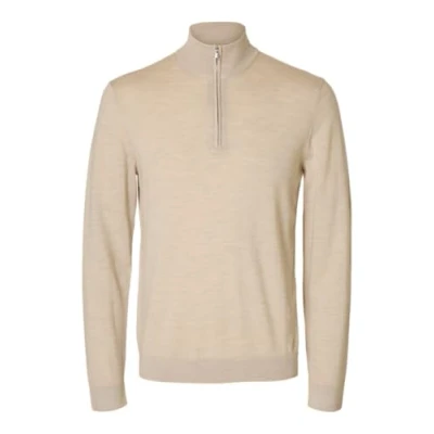 Abbildung von Selected Homme HALF ZIP Strickpullover, Herren, Größe: Medium, Oatmeal