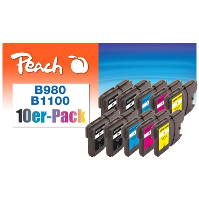 Abbildung von Peach B980/1100 10er Pack Druckerpatronen XL (4xBK, 2xC, 2xM, 2xY) ersetzt Brother LC 1100VALBP für z.B. DCP 145 C, 160, 163 165 C