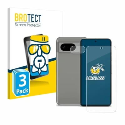 Abbildung von BROTECT Schutzglas für Google Pixel 8 (Display+Kamera) (3 Stück) Schutzfolie Panzer Folie Glas [Extrem Kratzfest 9H, Anti Fingerprint,