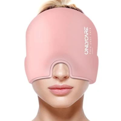 Abbildung von ONLYCARE Mütze Migräne Relief Cap, Headache Hat Kühlmaske Kühlmütze Kopfschmerzen Maske Kühlhaube Kappe Kühlpads Gel zur Linderung von (Pink)