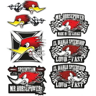 Abbildung von cut it folientechnik &amp; design MG629 / 7X Horsepower Aufkleber 9cm Kult Sticker Set Iron Cross Hotrod USA V8 Auto Racing Oldtimer Oldschool Muscle Car Big Block