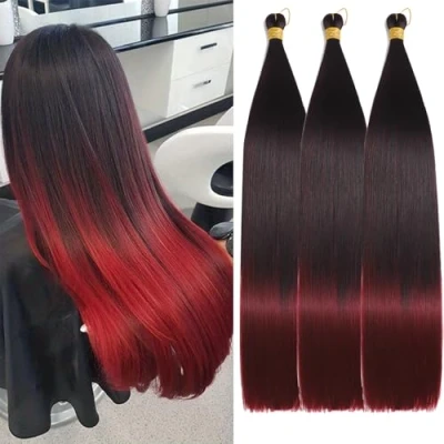 Abbildung von Locescsoc 24 Inch Straight Hair Extensions 150g 3 Packs Bone Braiding Hair, Ariel Ponytail Bundles, Ombre Soft Synthetic Crochet Box Braids for Women(Tbug#)