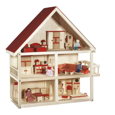 Abbildung von roba® Puppenhaus Villa Bunt, 3 stöckig, inkl. Möbel und Puppen