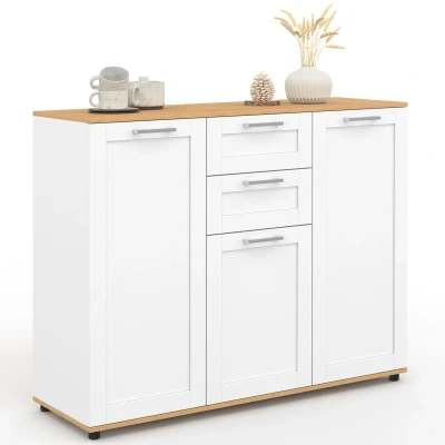 Abbildung von Sideboard 100 cm VITO 3 Türen und 2 Schubladen weiß Holzplatte IDMarket