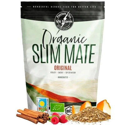 Abbildung von Mate Tee BIO. Slim Tea. Yerba Original Energie, Detox Früchtetee mit Brennnessel, Löwenzahn, Zimt, Cranberry, Guarana, Himbeere Antioxidantien Natürliche Zutaten 100g VITSTORM