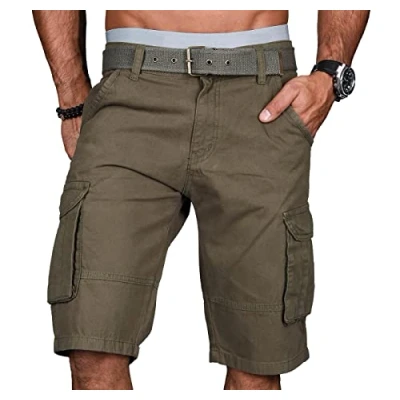 Abbildung von A.Salvarini Stylische Herren Cargo Short inkl. Gürtel Sommer Bermuda Kurze Hose Army Shorts AS 037 [AS Grün W31]