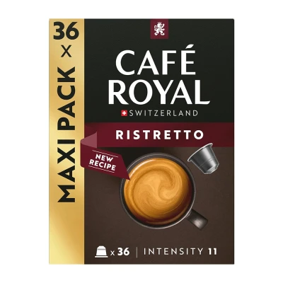 Abbildung von Café Royal Ristretto 36 Kapseln für Nespresso Kaffee Maschine 9/10 Intensität UTZ zertifiziert Kaffeekapseln aus Aluminium