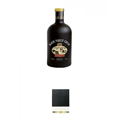 Abbildung von Rothaus Black Forest CREAM LIKÖR 0,7 Liter + Schiefer Glasuntersetzer eckig ca. 9,5 cm Durchmesser