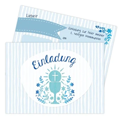 Abbildung von PAPIERDRACHEN Kommunionskarte 12 Einladungskarten zur Kommunion Einladung Heiligen Kommunion, für Mädchen und Jungen hochwertig gedruckt in DIN A6