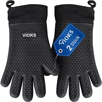 Abbildung von VIOKS Grillhandschuhe Ofenhandschuhe, (2 tlg), 2 Stück feuerfest rutschfest für Grill BBQ