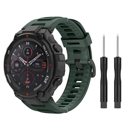 Abbildung von MoKo Armband Kompatibel mit Amazfit T Rex/T Rex Pro Smartwatch, Weiches Silikon Ersatzarmband Uhrenarmband Sportarmband 2 Schraubendreher, Olivgrün