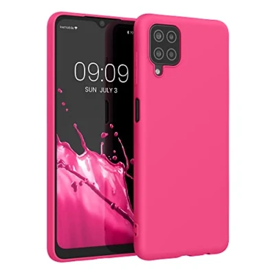 Abbildung von kwmobile Hülle kompatibel mit Samsung Galaxy A12 weiches TPU Silikon Case Cover geeignet für kabelloses Laden Neon Pink