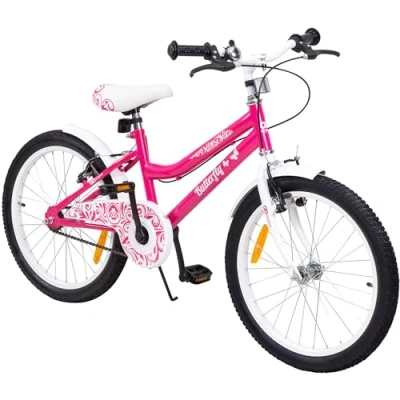 Abbildung von Actionbikes Kinderfahrrad Butterfly 20 Zoll Kinder Fahrrad für Mädchen Von 6 9 Jahren V Brake Bremse Freilauf Kettenschutz Fahrräder Laufrad Kinderrad (Pink/Weiß)