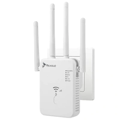 Abbildung von Reagle WiFi Repeater, Dual Band 2.4GHz &amp; 5GHz, 1200 Mbps, 3 Modi: Adapter, AP Mode, Verstärker, 4 Antennen, WPS Taste, Sichere WLAN Verstärkung für Zuhause Büro