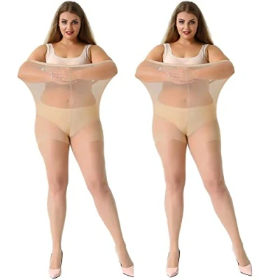 Abbildung von MANZI Damen Strumpfhose 2 or 4 Paar Plus Größen XL 4XL(44 62),2 Hautfarben(20 Den),20 Denier XXL