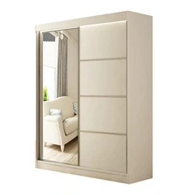Abbildung von MargaretHadas24 Kleiderschrank Padwa inklusive 2 Schiebetüren mit Spiegel Kleiderstange Garderobe Schrank (weiß, 150 cm)