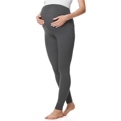 Abbildung von Be Mammy Lange Umstandsleggings aus Baumwolle Leggings für Schwangere Umstands Schwangerschafts Unterhosen mit Hoher Bund Weich und Elastisch BE20 230 (Dunkel Melange, S)