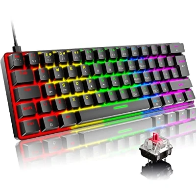 Abbildung von Mini 60% Gaming Tastatur Kabelgebundene mechanische Keyboard, Kompakte Tragbare 62 Tasten, UK Layout, 19 RGB Chroma Backlit, Abnehmbarer USB Typ C, für Laptop, Mac, PS4,Xbox (Schwarz/Roter Schalter)