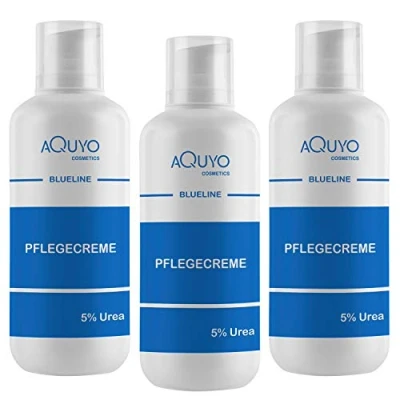 Abbildung von Blueline 5% Urea Creme für trockene Haut (3x 500ml) Körpercreme bei Schuppenflechte oder Neurodermitis, Pflegecreme gegen Juckreiz, Hautcreme Hautunreinheiten und Hautausschlag
