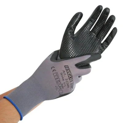 Abbildung von 10 x HygoStar Nylon Feinstrick Handschuh Ergo Flex mit Noppen L/9 grau