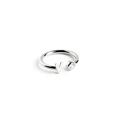 Abbildung von SINGULARU Personalisierter Ring Letter Diamond Silber Verstellbarer 925 Sterlingsilber mit Rhodiumbeschichtung Einheitsgröße Damenschmuck Buchstabe V